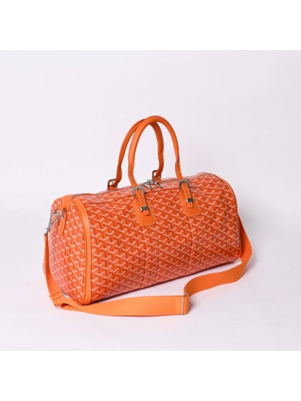 Goyard Croisiere 45 Boston Bag Orange Leather Silver